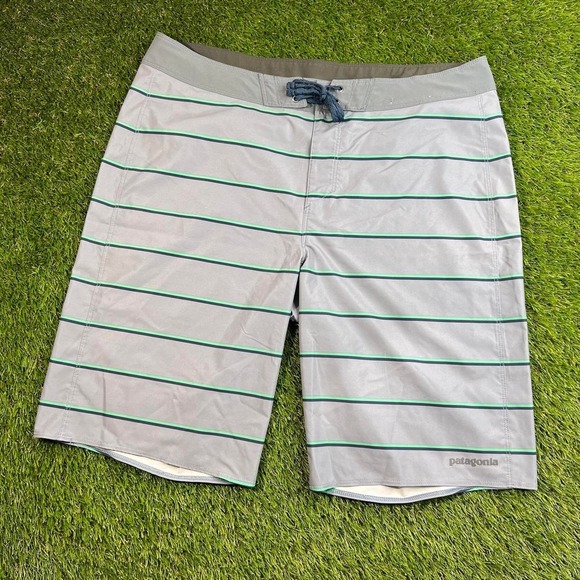 Patagonia Other - Patagonia Hydro Series Board Shorts Men's 34 Gray Green Stripe Surf Outdoor Y2K